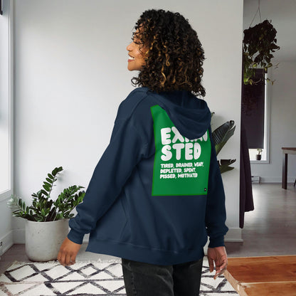 Exhausted in Green and White Unisex Zip-Up Hoodie - Available in Assorted Colors