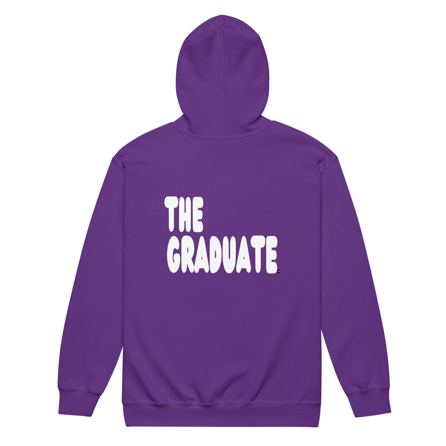 Purple hoodie with 'THE GRADUATE' text on a white background