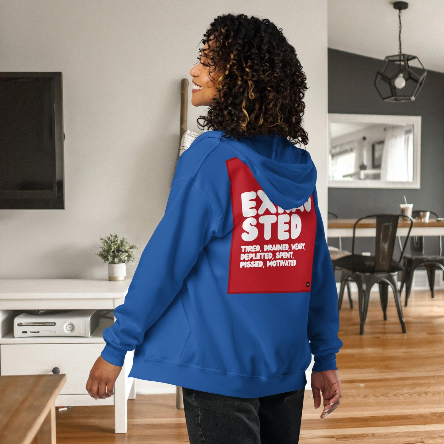 Exhausted in Red and White Unisex Zip-Up Hoodie - Available in Assorted Colors