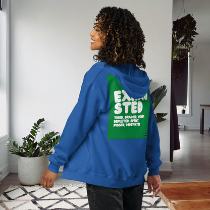 Exhausted in Green and White Unisex Zip-Up Hoodie - Available in Assorted Colors