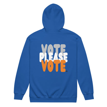 The APWT Gift Shop's Please Vote in Blue and Orange Unisex Zip-Up Hoodie from the APWT Vote Shop - Side View