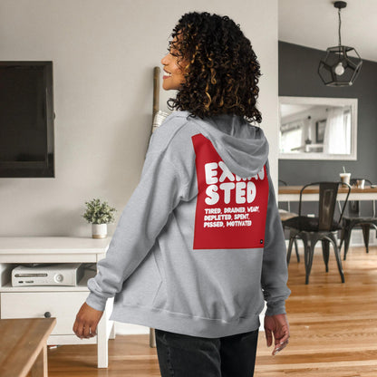 Exhausted in Red and White Unisex Zip-Up Hoodie - Available in Assorted Colors