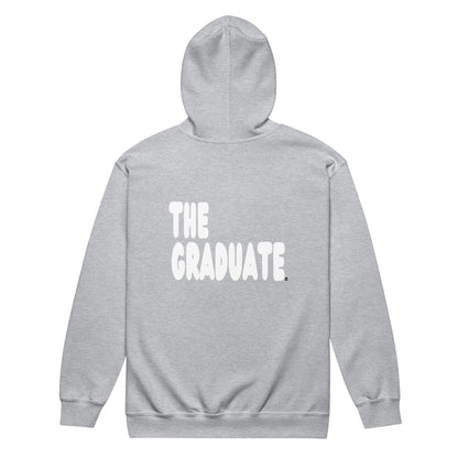 Gray hoodie with 'THE GRADUATE' text on the back against a white background