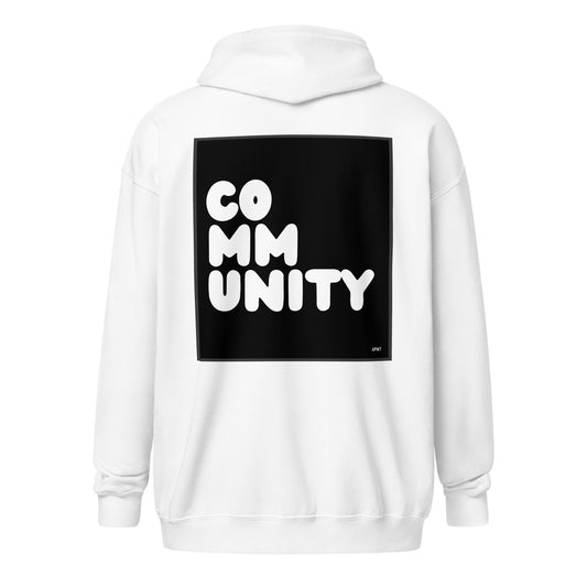 Community in Black and White Unisex Zip-Up Hoodie - The APWT Gift Shop
