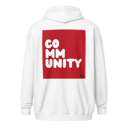 A Community in Crimson Unisex Zip-Up Hoodie - The APWT Gift Shop