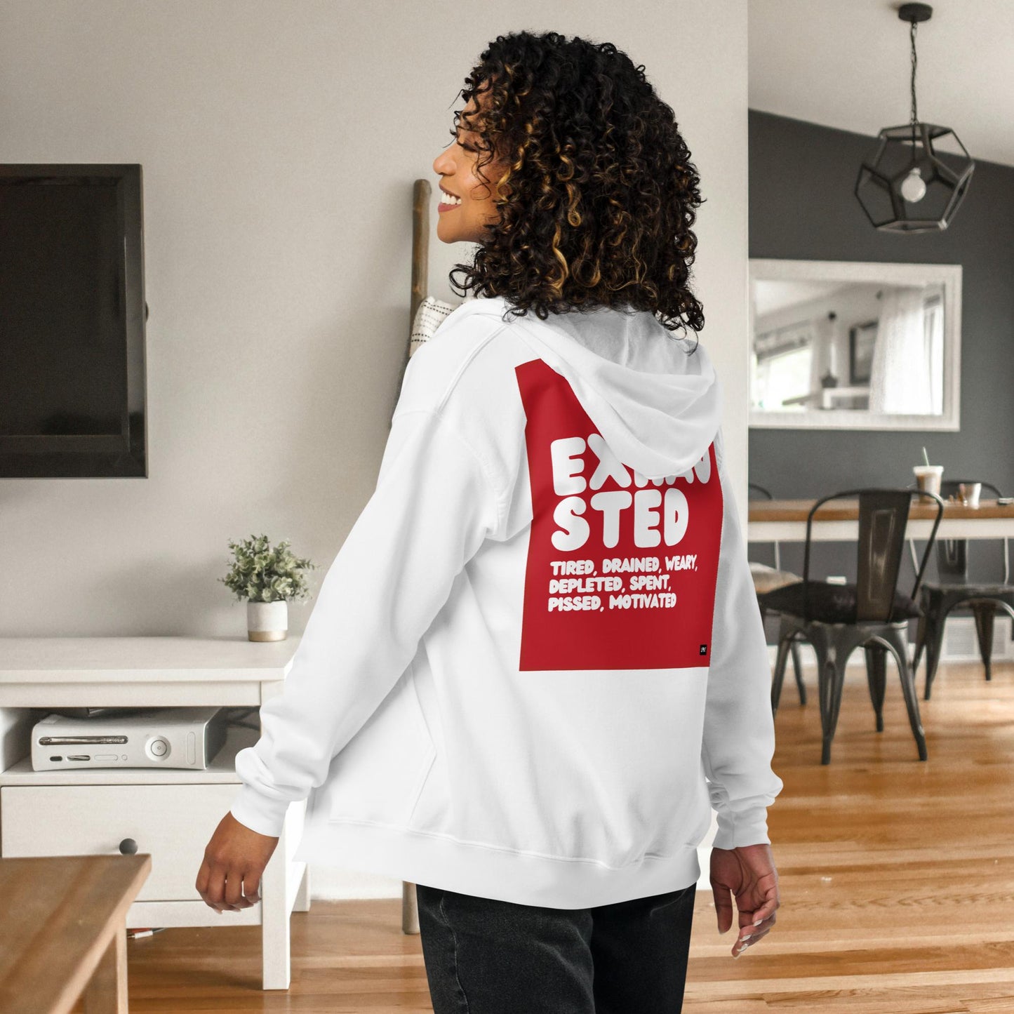Exhausted in Red and White Unisex Zip-Up Hoodie - Available in Assorted Colors