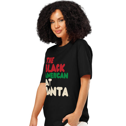 Woman wearing The Black American Atlanta Premium Unisex T-Shirt Side