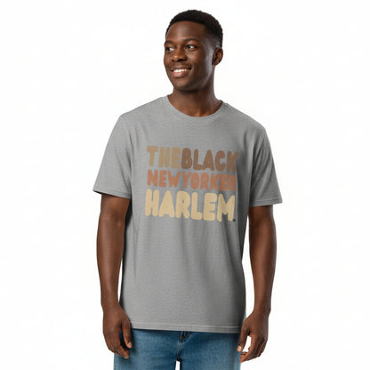 man wearing The Black NewYorker Harlem Premium Unisex T-Shirt in Grey