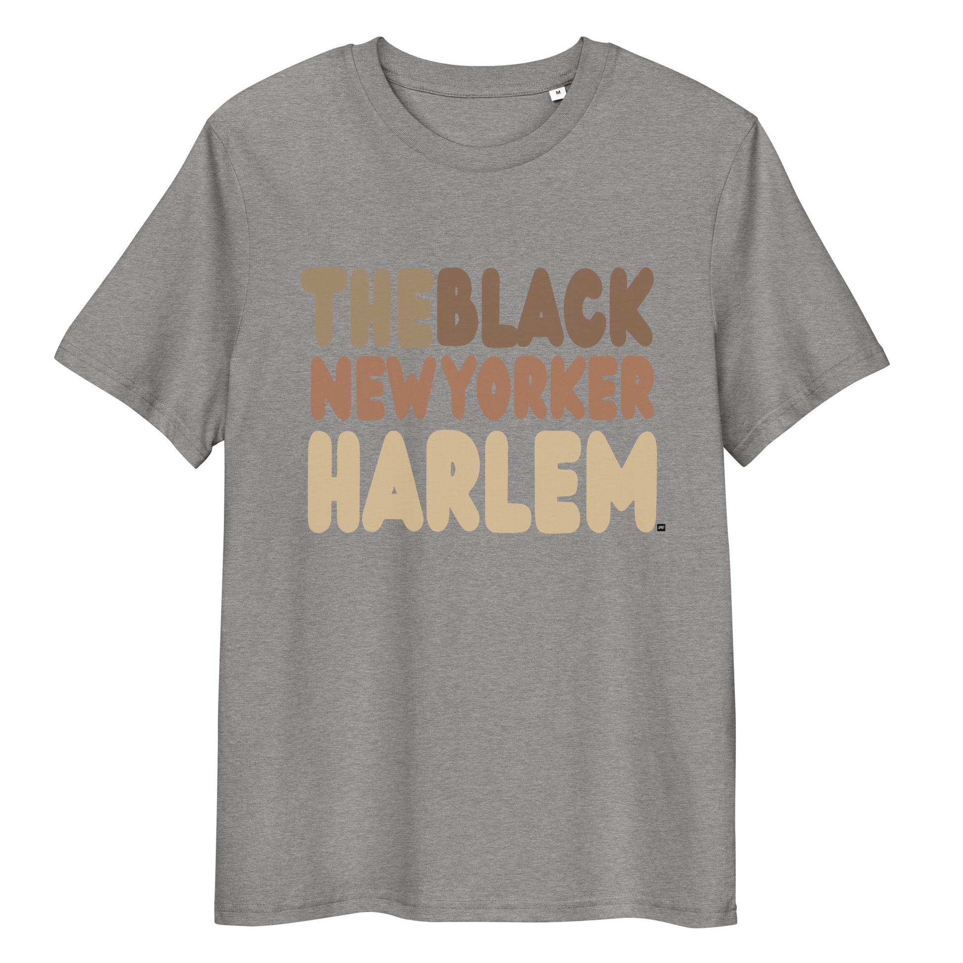 Gray t-shirt with 'THEBLACK NEW YORKER HARLEM' text on a white background