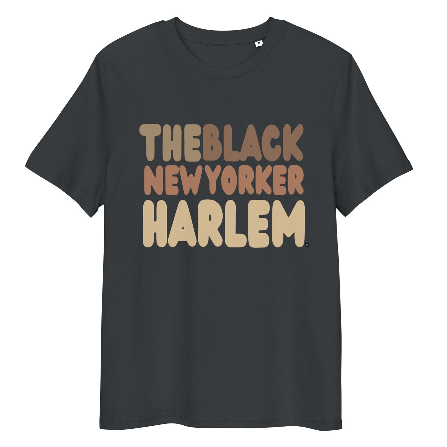 Dark Grey t-shirt with 'THEBLACK NEW YORKER HARLEM' text on a white background