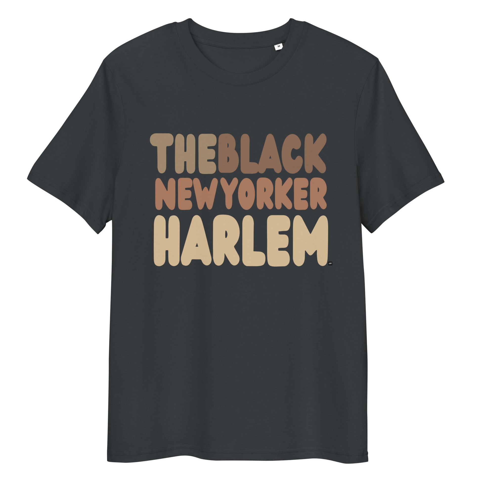 Dark Grey t-shirt with 'THEBLACK NEW YORKER HARLEM' text on a white background