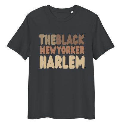 Dark Grey t-shirt with 'THEBLACK NEW YORKER HARLEM' text on a white background