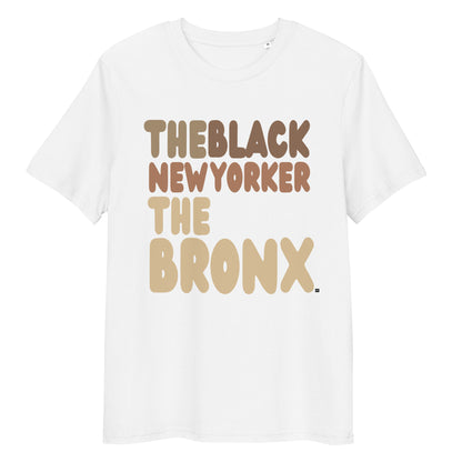 White t-shirt with 'THEBLACK NEWYORKER THE BRONX' text on a white background