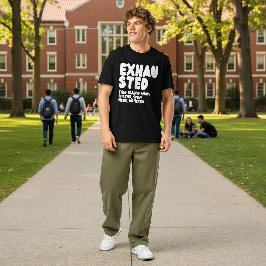 Exhausted in Black and White Premium Unisex T-Shirt - The APWT Gift Shop