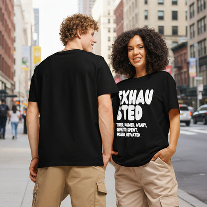 Exhausted in Black and White Premium Unisex T-Shirt - The APWT Gift Shop