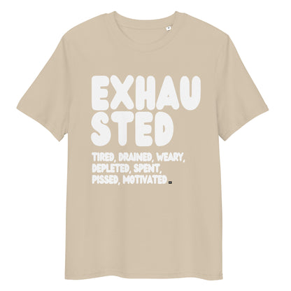 Exhausted in Beige and White Premium Unisex T-Shirt - The APWT Gift Shop