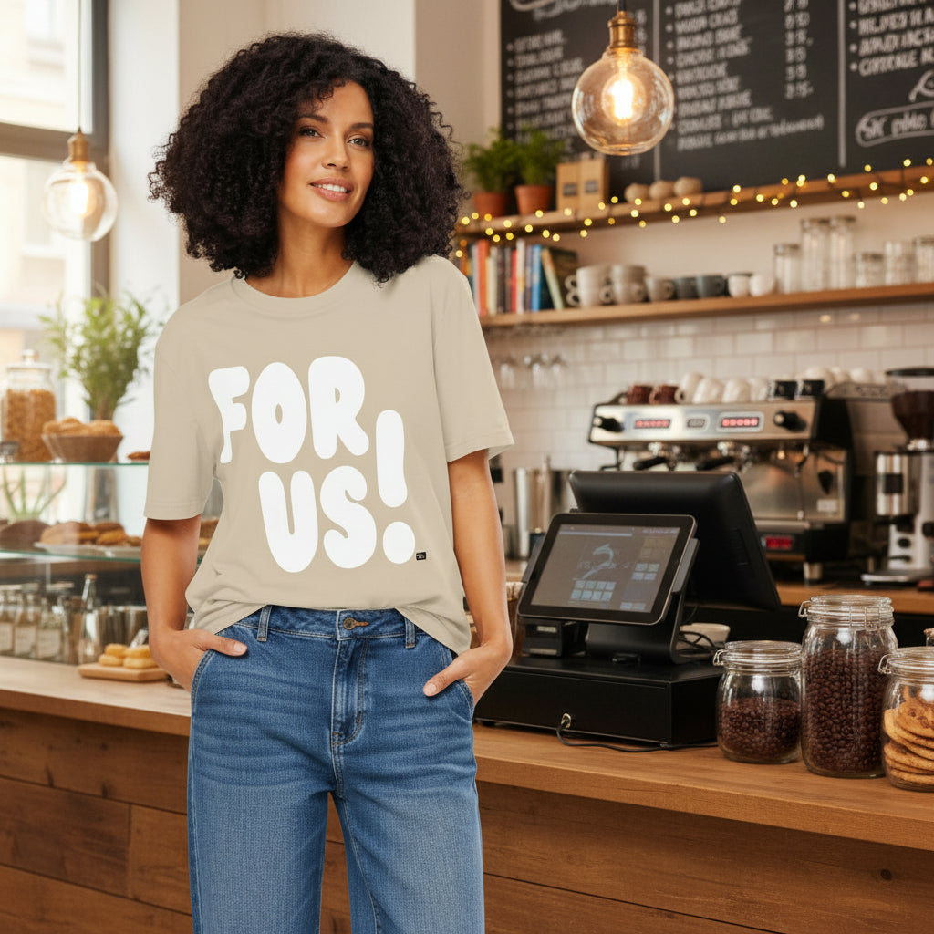 For Us in Beige and White Premium Unisex T-Shirt - The APWT Gift Shop