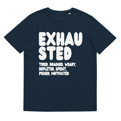 Exhausted in Blue and White Premium Unisex T-Shirt - The APWT Gift Shop