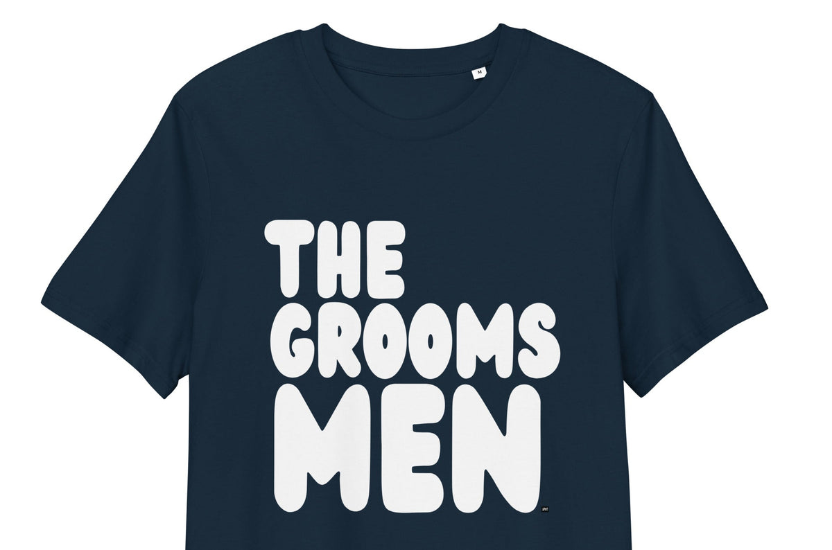 The APWT Gift Shop's The Groomsmen Premium Unisex T-Shirt from the APWT Wedding Shop in Navy Blue
