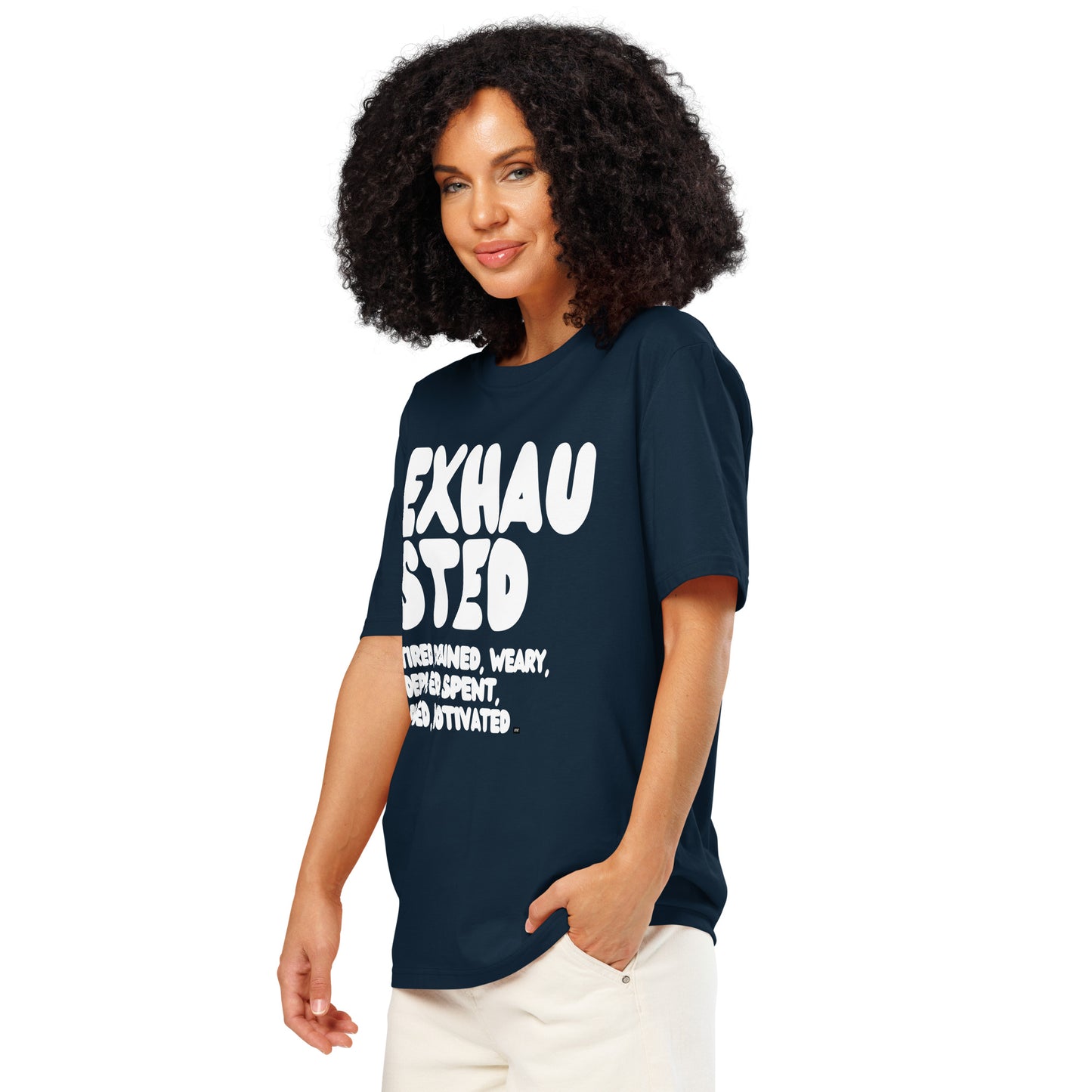 Exhausted in Blue and White Premium Unisex T-Shirt - The APWT Gift Shop