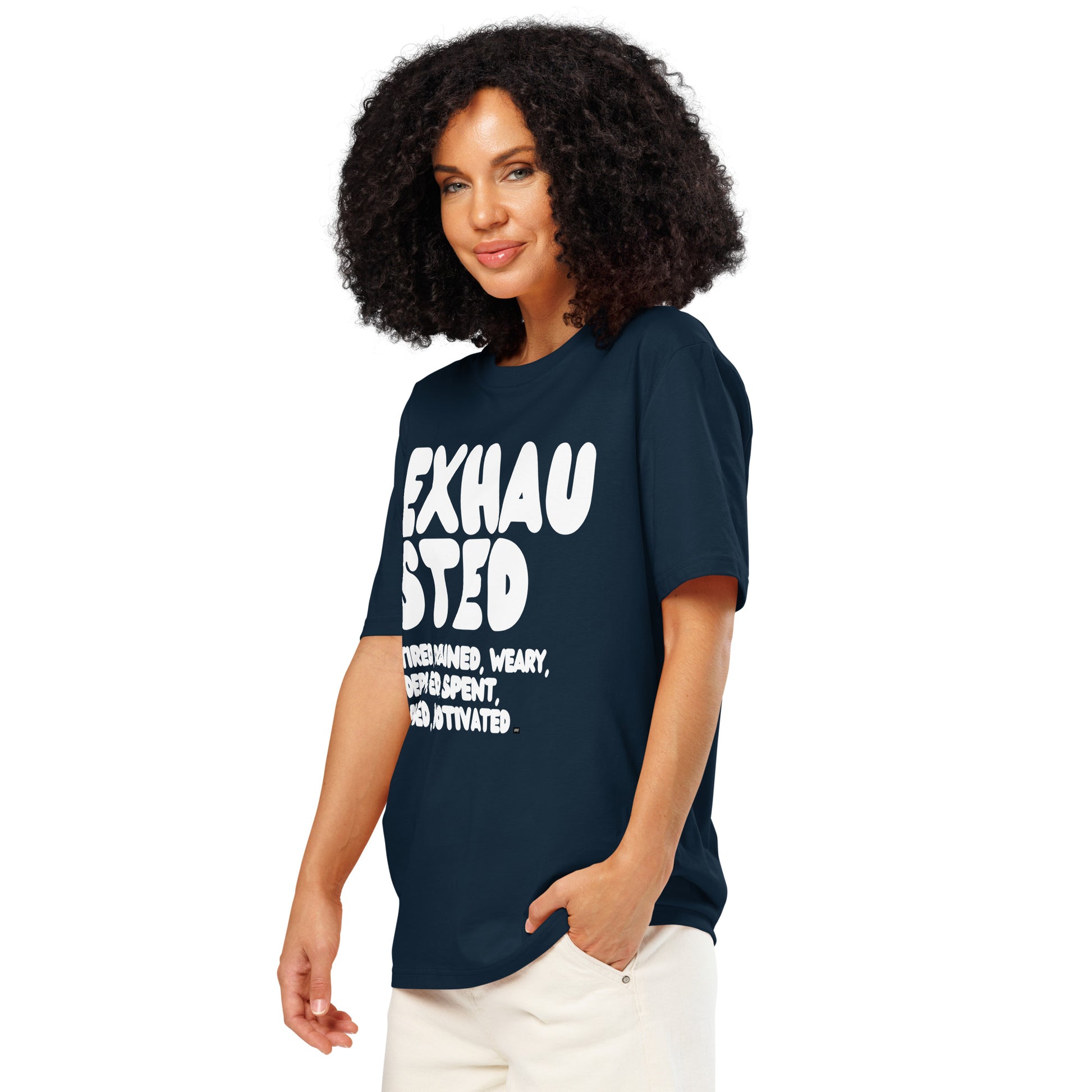 Exhausted in Blue and White Premium Unisex T-Shirt - The APWT Gift Shop
