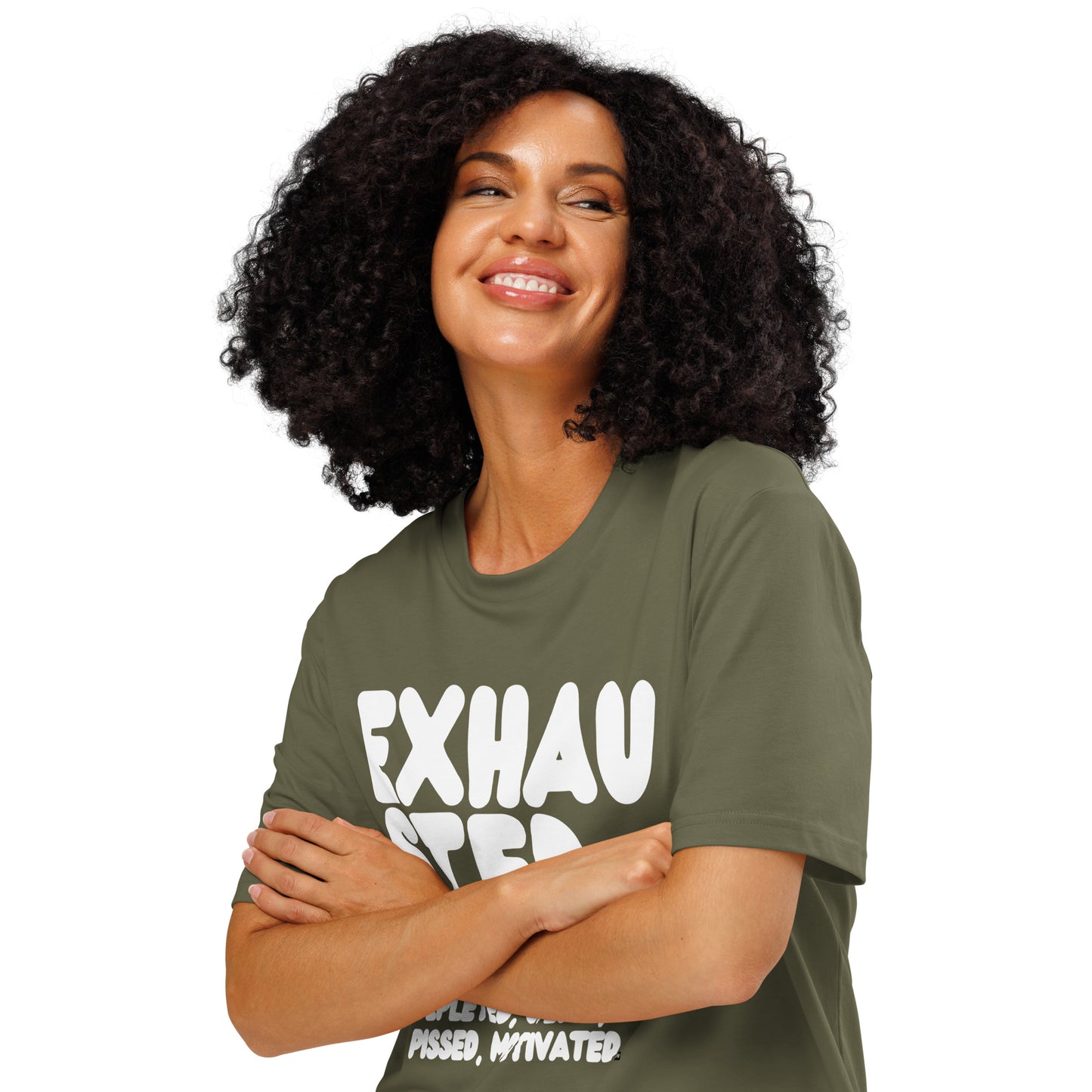 Exhausted in Green ad White Premium Unisex T-Shirt - The APWT Gift Shop