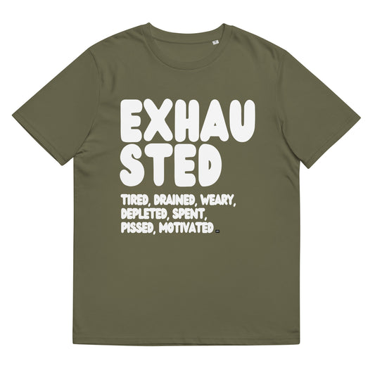 Exhausted in Green ad White Premium Unisex T-Shirt - The APWT Gift Shop