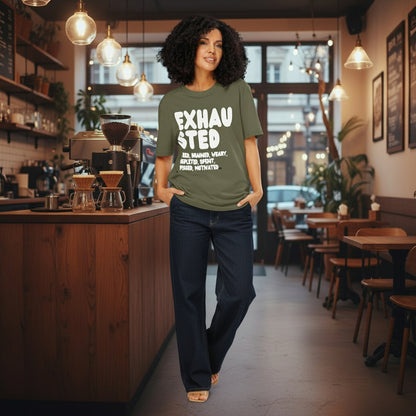 Exhausted in Green ad White Premium Unisex T-Shirt - The APWT Gift Shop