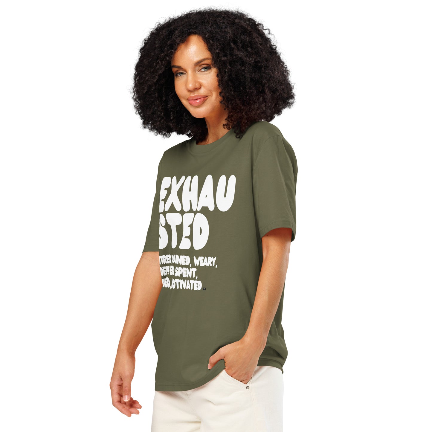 Exhausted in Green ad White Premium Unisex T-Shirt - The APWT Gift Shop