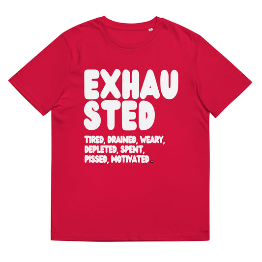 Exhausted in Red and White Premium Unisex T-Shirt - The APWT Gift Shop