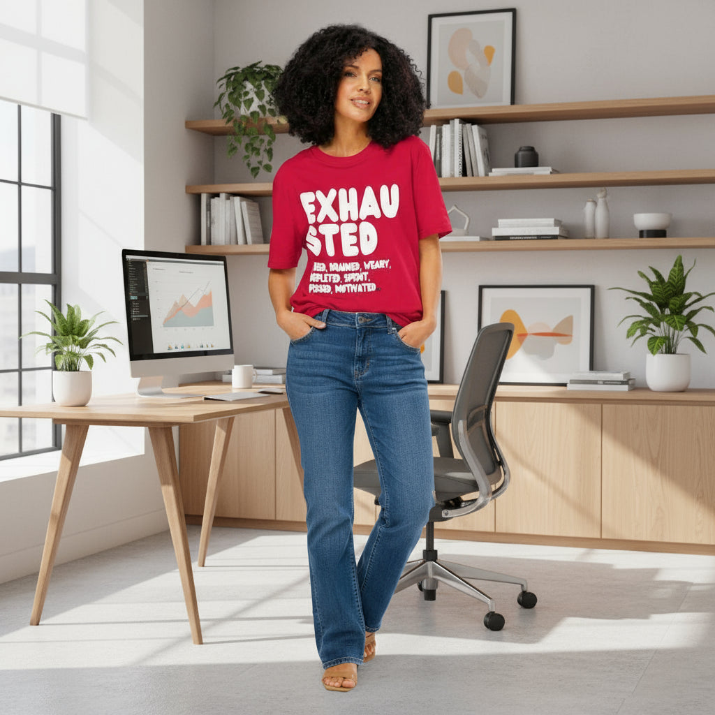 Exhausted in Red and White Premium Unisex T-Shirt - The APWT Gift Shop