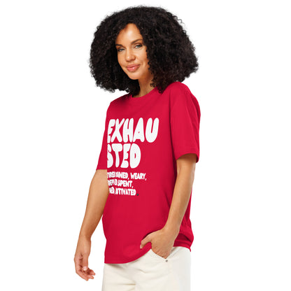 Exhausted in Red and White Premium Unisex T-Shirt - The APWT Gift Shop