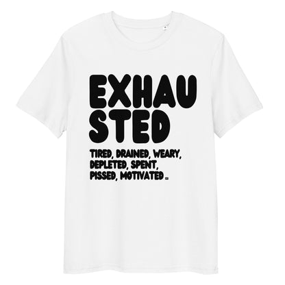 Exhausted in Black and White Premium Unisex White T-Shirt - The APWt Gift Shop