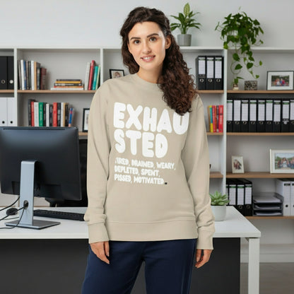Exhausted in Beige and White Premium Unisex Crew Neck Sweatshirt - The APWT Gift Shop