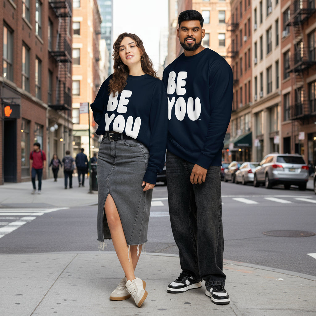 Be You in Blue and White Premium Unisex Crew Neck Sweatshirt