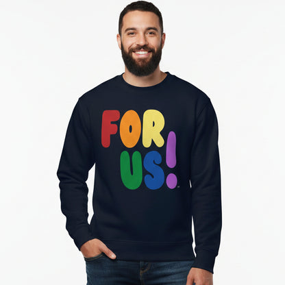Man wearing the APWT Gift Shop's Rainbow For Us Premium Unisex Crew Neck Sweatshirt in Navy Blue