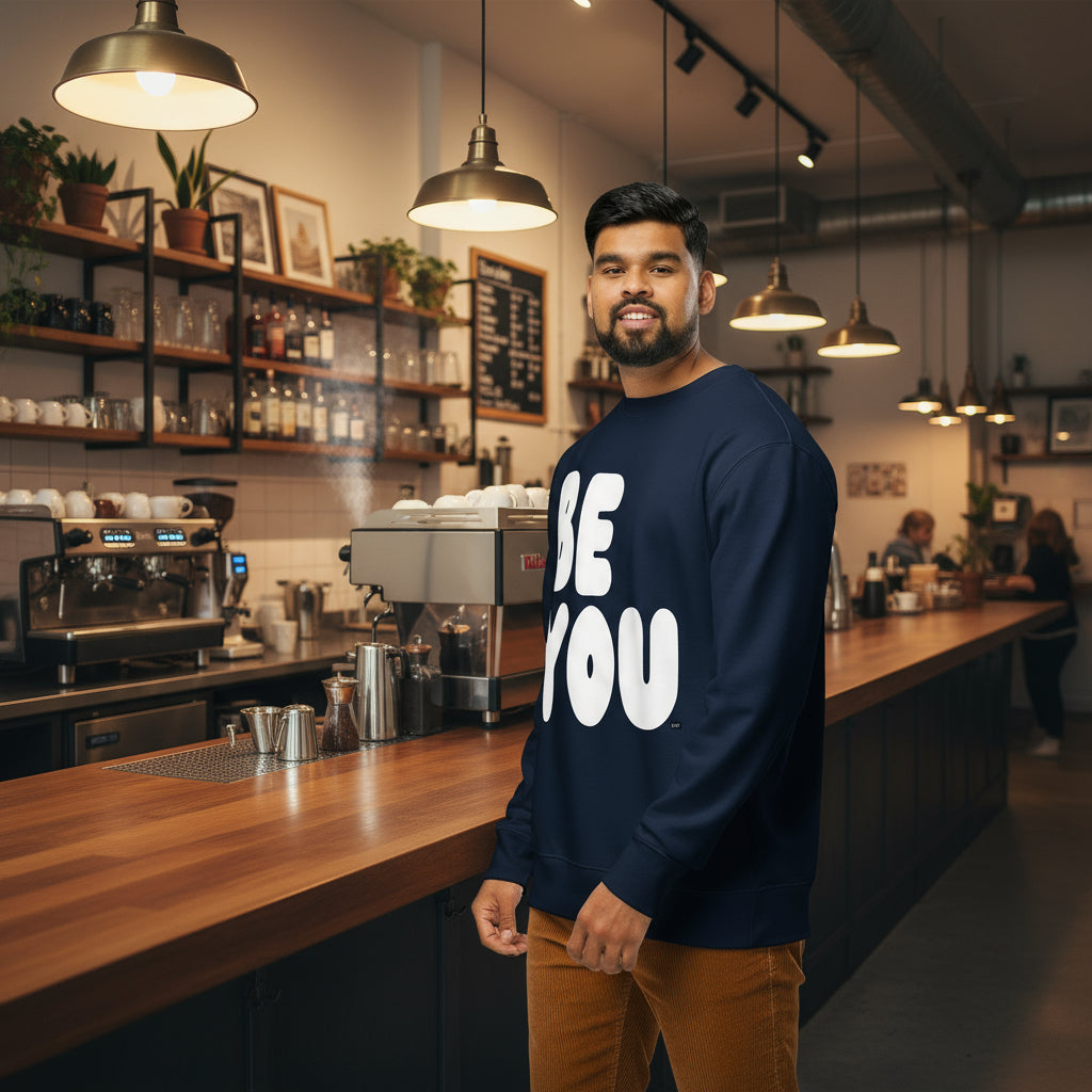 Be You in Blue and White Premium Unisex Crew Neck Sweatshirt - The APWT Gift Shop