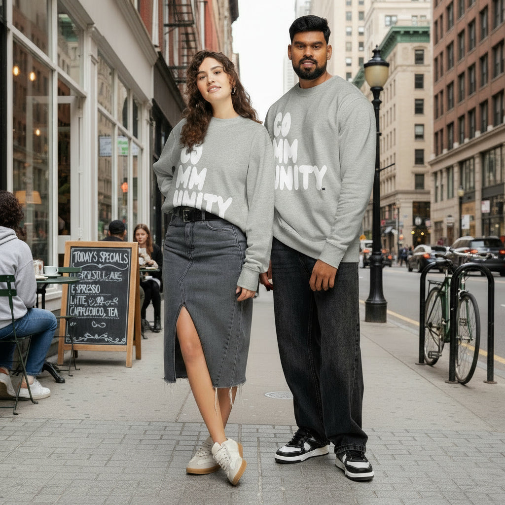 Community in Grey and White Premium Unisex Crew Neck Sweatshirt