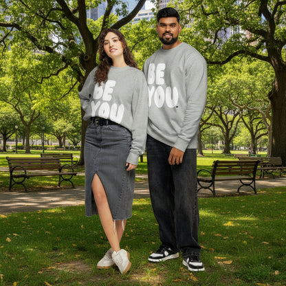 Be You in Grey and White Premium Unisex Crew Neck Sweatshirt