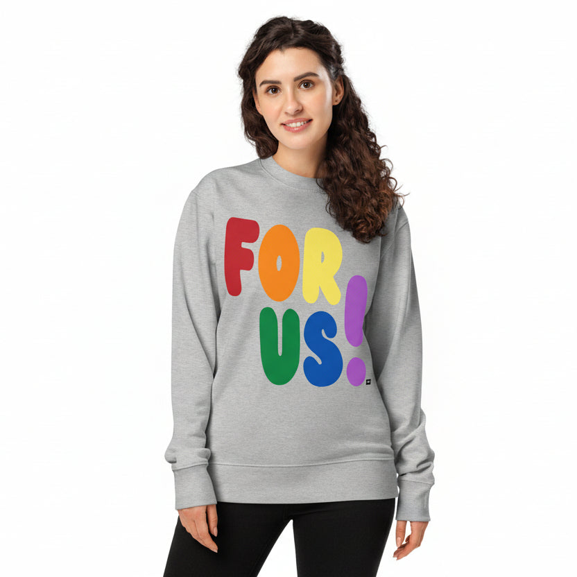Woman wearing the APWT Gift Shop's Rainbow For Us Premium Unisex Crew Neck Sweatshirt in Grey