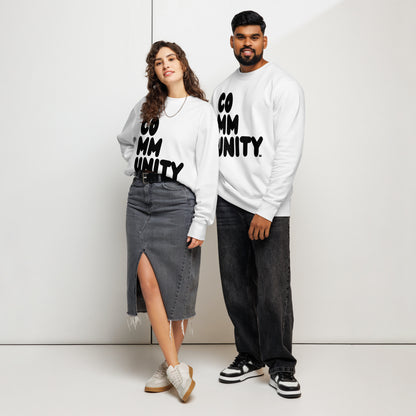 Community in Black and White Premium White Unisex Crew Neck Sweatshirt
