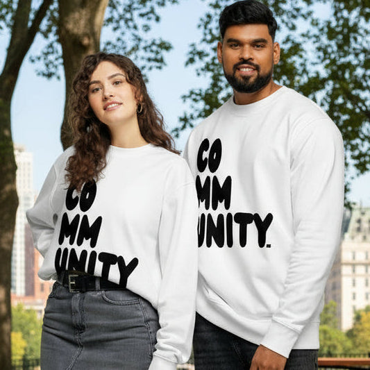 Community in Black and White Premium White Unisex Crew Neck Sweatshirt