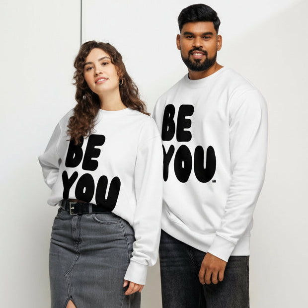 Be You in Black and White Premium Unisex White Crew Neck Sweatshirt - The APWT Gift Shop