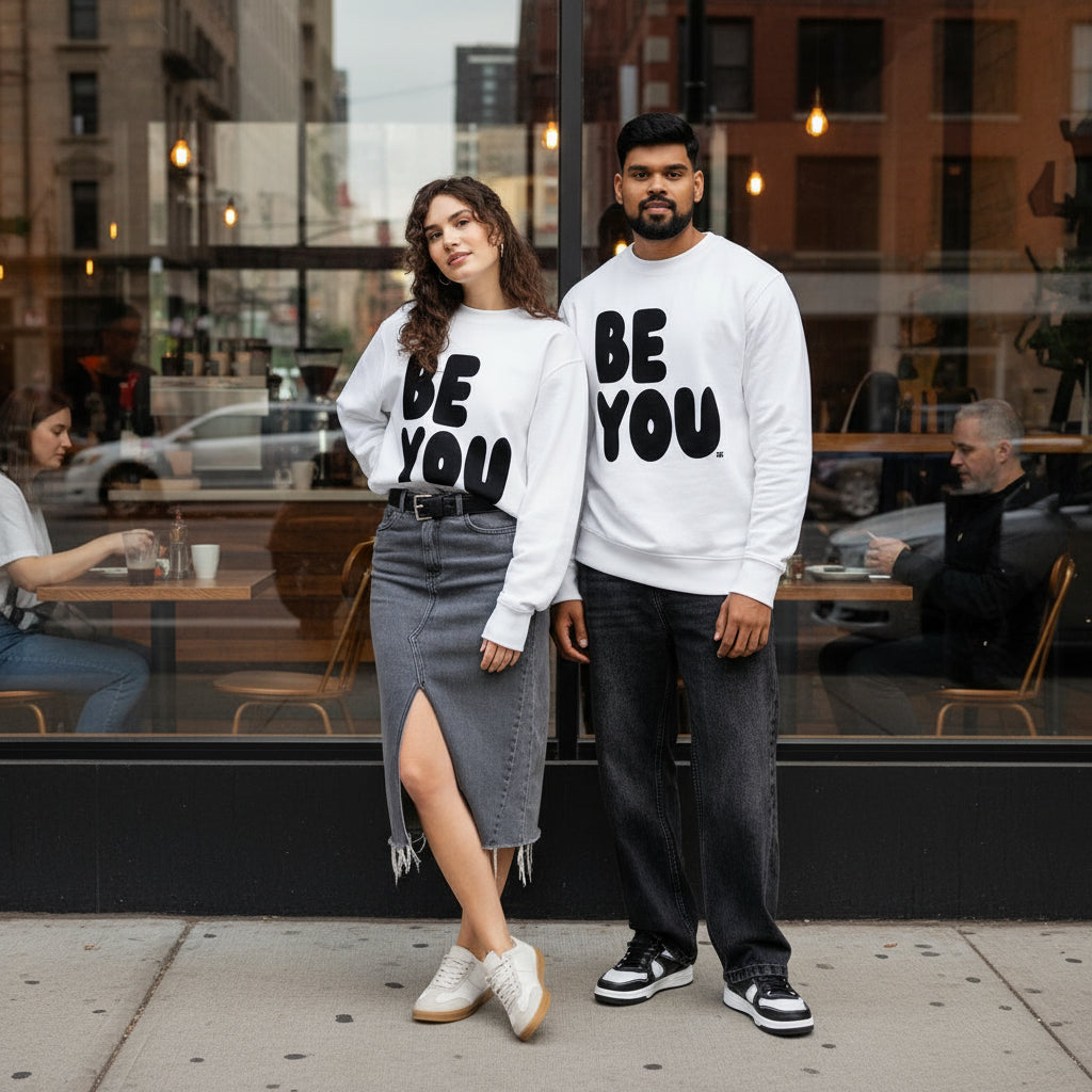 Be You in Black and White Premium Unisex White Crew Neck Sweatshirt
