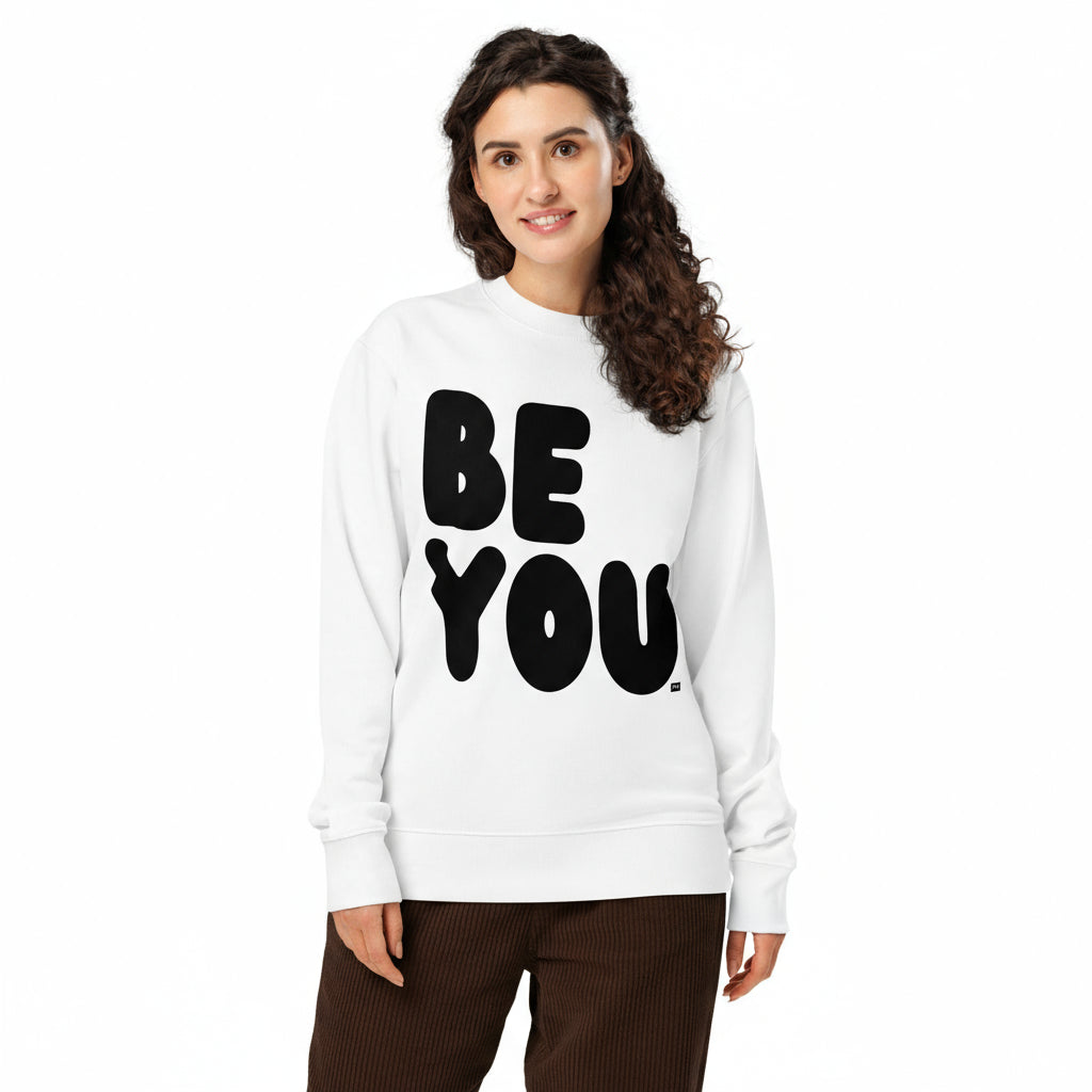 Be You in Black and White Premium Unisex White Crew Neck Sweatshirt - The APWT Gift Shop