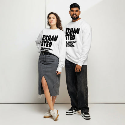 The Exhausted in Black and White Premium Unisex White Crew Neck Sweatshirt - The APWT Gift Shop