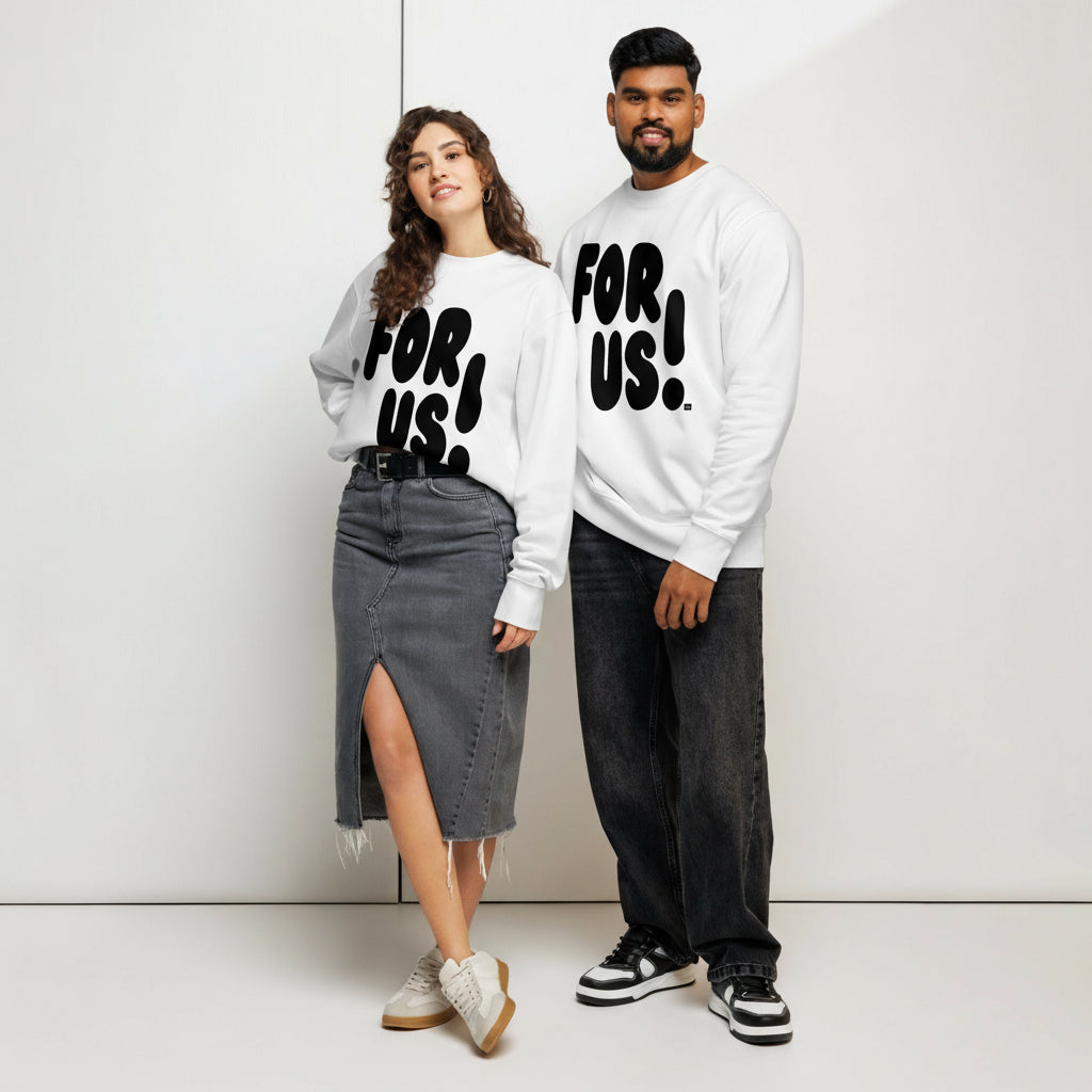For Us in Black and White Premium Unisex White Crew Neck Sweatshirt - The APWT Gift Shop