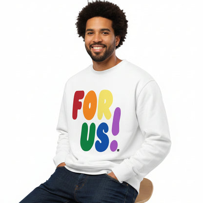 Man wearing the APWT Gift Shop's Rainbow For Us Premium Unisex Crew Neck Sweatshirt in White