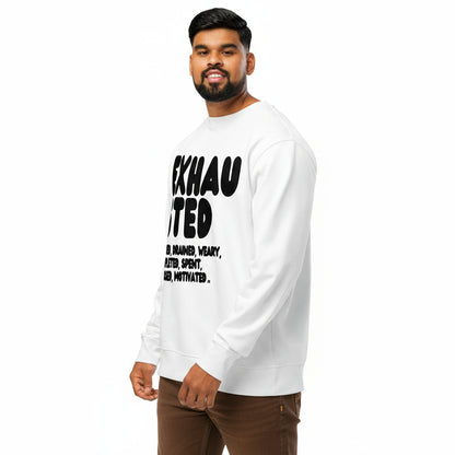 The Exhausted in Black and White Premium Unisex White Crew Neck Sweatshirt - The APWT Gift Shop