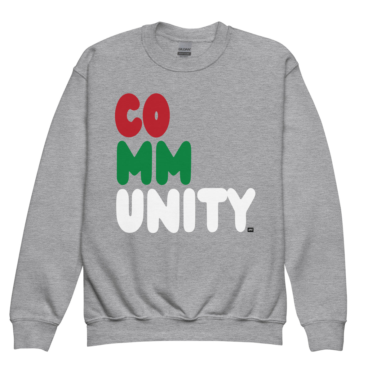The APWT Gift Shop's Holiday Community Kid's Unisex Crew Neck Sweatshirt from the Community Collection and the APWT Kid's Shop in Grey